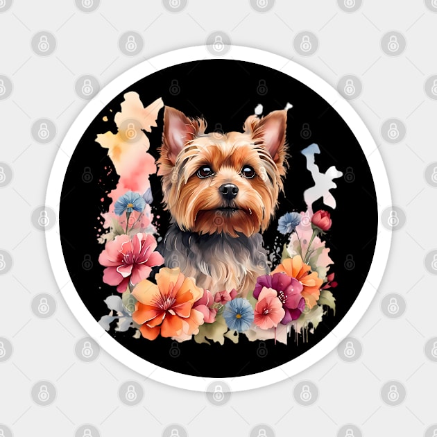 A yorkshire terrier decorated with beautiful watercolor flowers Magnet by CreativeSparkzz